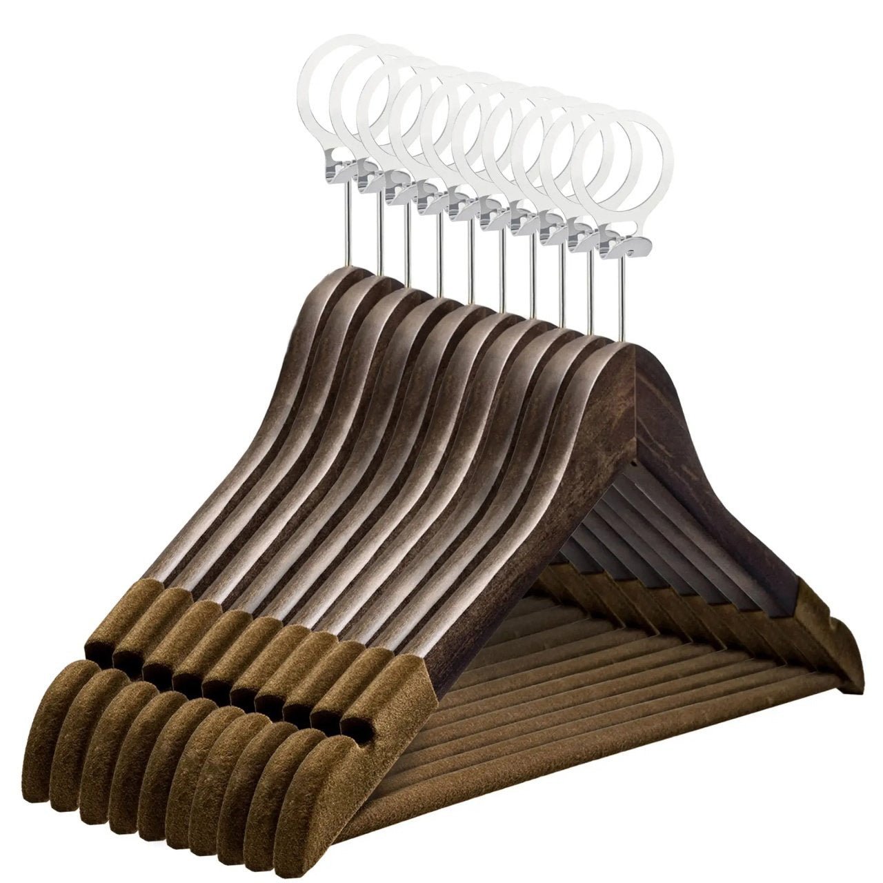 Umeraș hotelier din lemn cu finisaj vintage,bară pentru pantaloni și margini de catifea - ideal pentru cămăși, bluze, pantaloni, tricouri și rochii - HUMERO