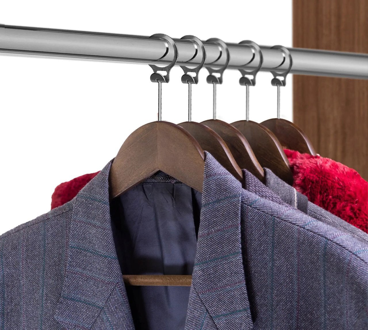 Umeraș hotelier din lemn cu finisaj vintage,bară pentru pantaloni și margini de catifea - ideal pentru cămăși, bluze, pantaloni, tricouri și rochii - HUMERO