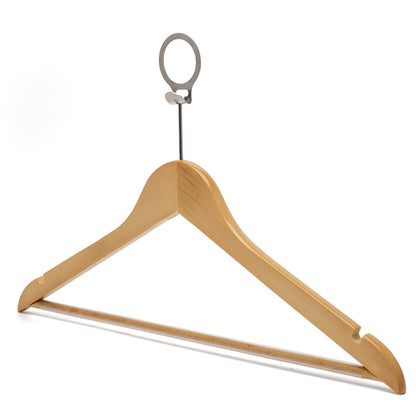 Umeraș hotelier din lemn natur, cu cârlig antifurt si bară pentru pantaloni - ideal pentru cămăși, bluze, pantaloni, tricouri și rochii - HUMERO