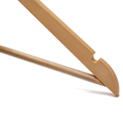 Umeraș hotelier din lemn natur, cu cârlig antifurt si bară pentru pantaloni - ideal pentru cămăși, bluze, pantaloni, tricouri și rochii - HUMERO