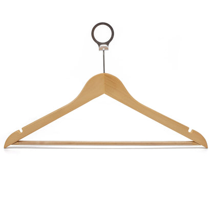 Umeraș hotelier din lemn natur, cu cârlig antifurt si bară pentru pantaloni - ideal pentru cămăși, bluze, pantaloni, tricouri și rochii - HUMERO