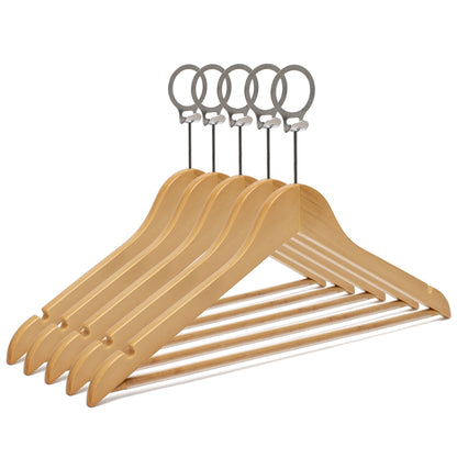 Umeraș hotelier din lemn natur, cu cârlig antifurt si bară pentru pantaloni - ideal pentru cămăși, bluze, pantaloni, tricouri și rochii - HUMERO
