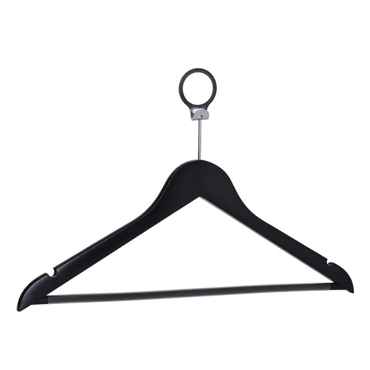 Umeraș hotelier din lemn negru cu cârlig antifurt si bară pentru pantaloni - ideal pentru cămăși, bluze, pantaloni, tricouri și rochii - HUMERO