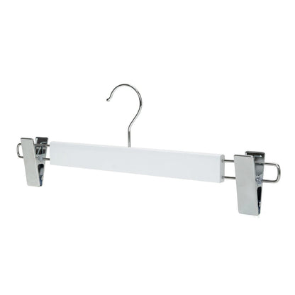 Umeraș lat pentru pantaloni din lemn alb cu clipsuri metalice - ideal pentru pantaloni și fuste - HUMERO