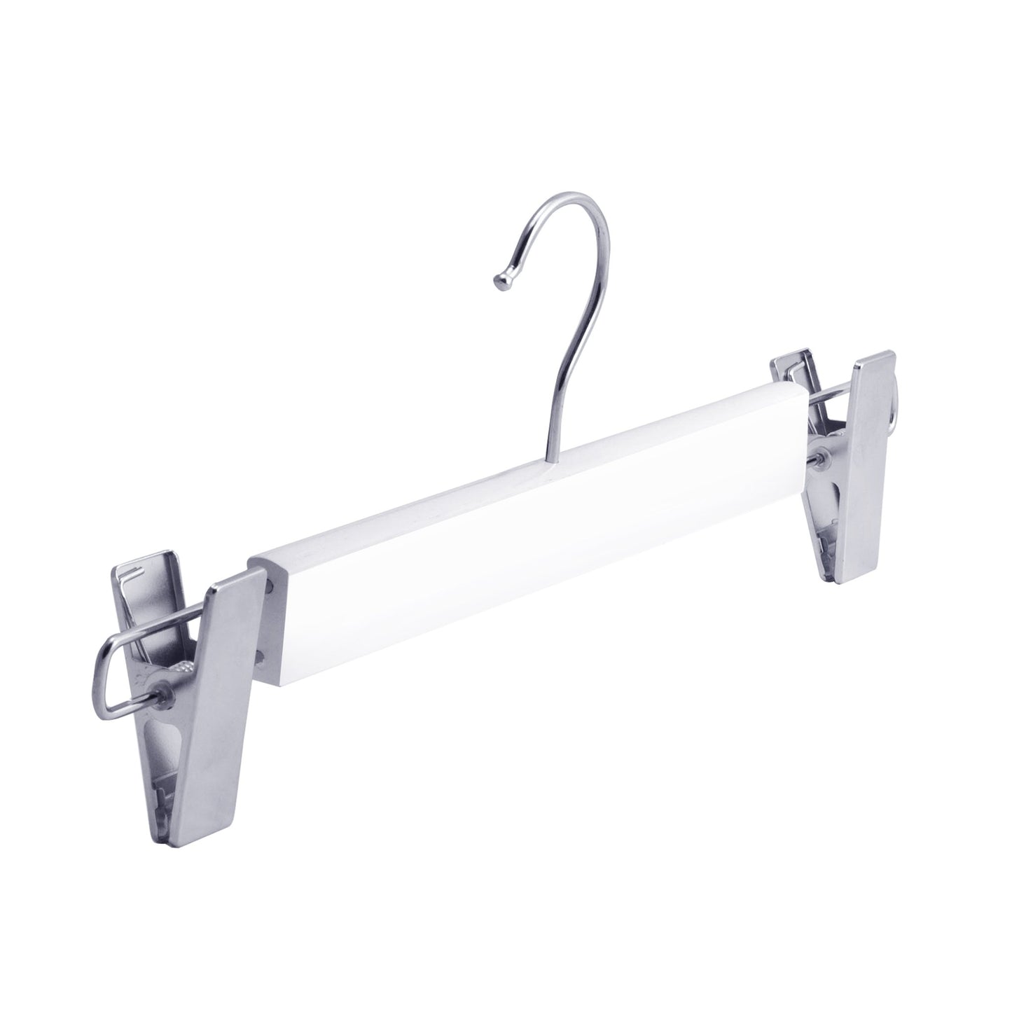 Umeraș lat pentru pantaloni din lemn alb cu clipsuri metalice - ideal pentru pantaloni și fuste - HUMERO