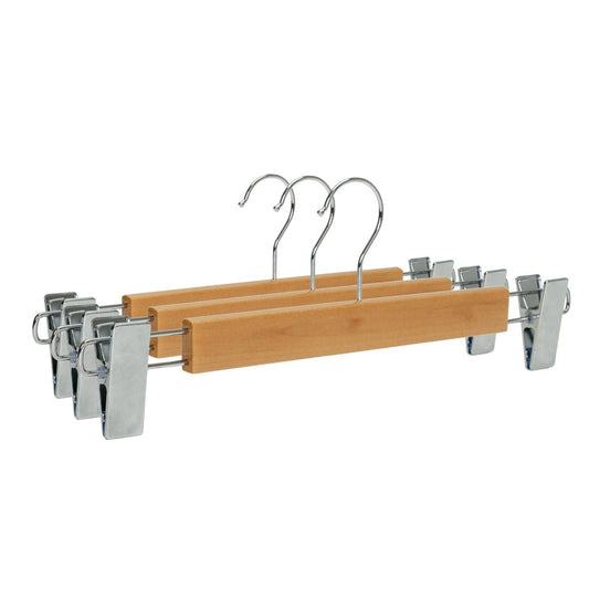 Umeraș lat pentru pantaloni din lemn natur cu clipsuri metalice - ideal pentru pantaloni și fuste - HUMERO