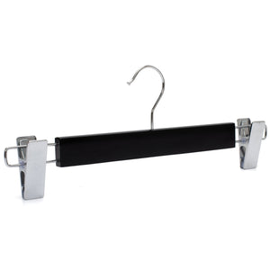 Umeraș lat pentru pantaloni din lemn negru cu clipsuri metalice - ideal pentru pantaloni și fuste - HUMERO