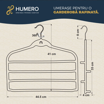 Umeraș organizator antialunecare din plastic negru cu catifea - ideal pentru pantaloni și fuste - HUMERO