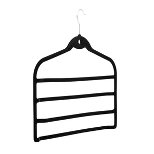 Umeraș organizator antialunecare din plastic negru cu catifea - ideal pentru pantaloni și fuste - HUMERO