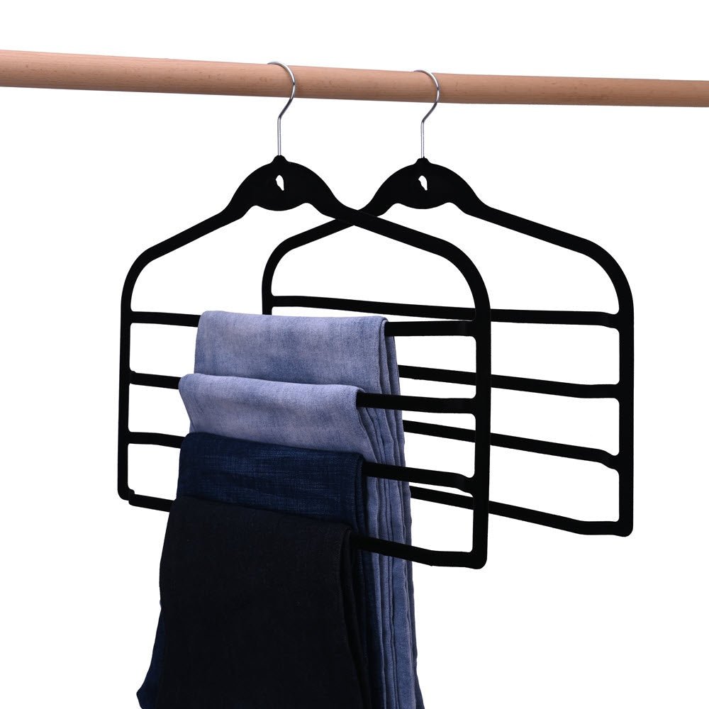 Umeraș organizator antialunecare din plastic negru cu catifea - ideal pentru pantaloni și fuste - HUMERO