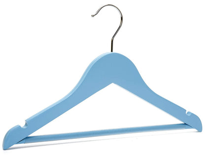 Umeraș pentru copii din lemn de arțar albastru cu bară pentru pantaloni - ideal pentru tricouri, bluze și pantaloni - HUMERO