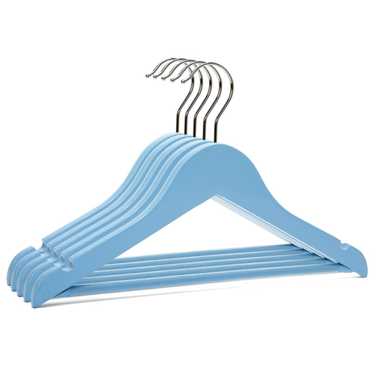 Umeraș pentru copii din lemn de arțar albastru cu bară pentru pantaloni - ideal pentru tricouri, bluze și pantaloni - HUMERO