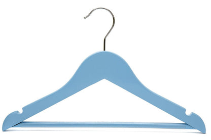 Umeraș pentru copii din lemn de arțar albastru cu bară pentru pantaloni - ideal pentru tricouri, bluze și pantaloni - HUMERO