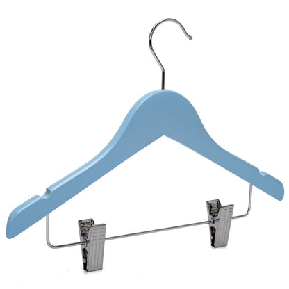 Umeraș pentru copii din lemn de arțar albastru cu clipsuri metalice pentru pantaloni - ideal pentru tricouri, bluze și pantaloni - HUMERO