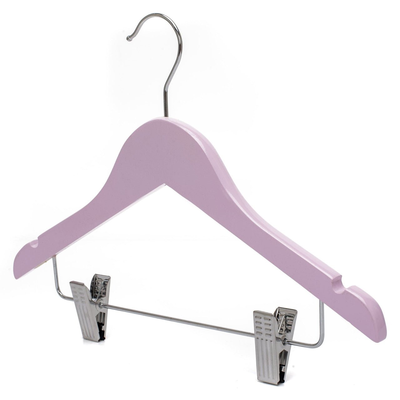 Umeraș pentru copii din lemn de arțar roz cu clipsuri metalice pentru pantaloni - ideal pentru tricouri, bluze și pantaloni - HUMERO