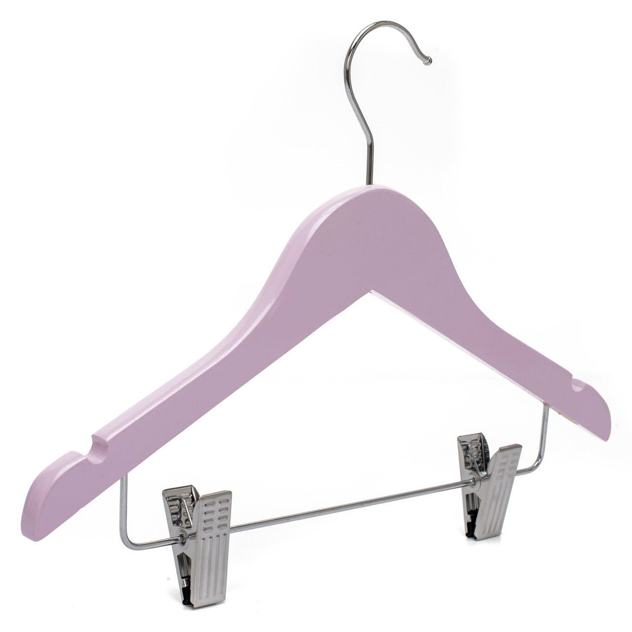 Umeraș pentru copii din lemn de arțar roz cu clipsuri metalice pentru pantaloni - ideal pentru tricouri, bluze și pantaloni - HUMERO