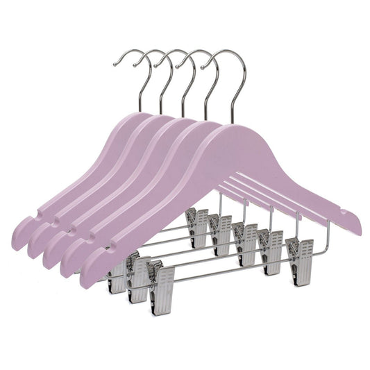 Umeraș pentru copii din lemn de arțar roz cu clipsuri metalice pentru pantaloni - ideal pentru tricouri, bluze și pantaloni - HUMERO