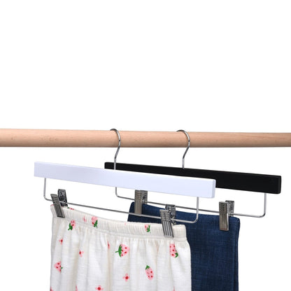 Umeraș pentru pantaloni din lemn alb cu clipsuri metalice - ideal pentru pantaloni și fuste - HUMERO