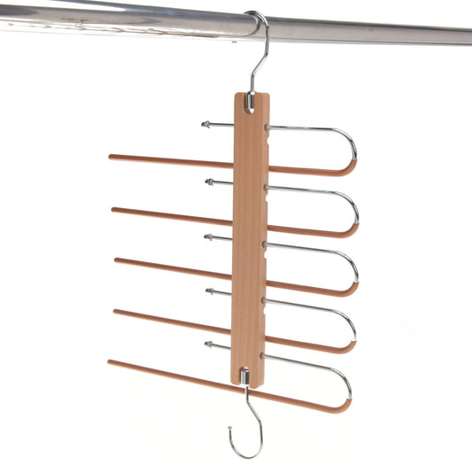 Umeraș pliabil din lemn natur cu 5 brațe - ideal pentru pantaloni și fuste - HUMERO